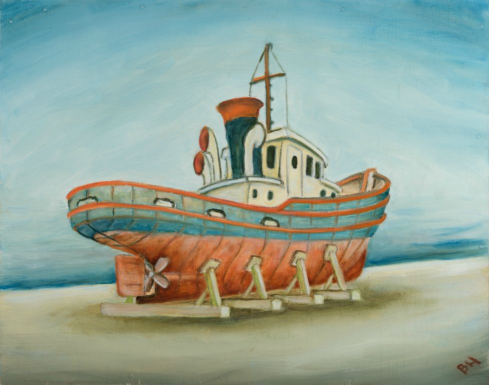 Tugboat, oil on panel, 15"H x 19"W