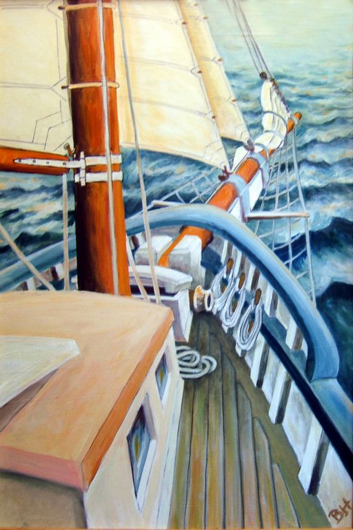 Schooner Madeline Foredeck, oil on board