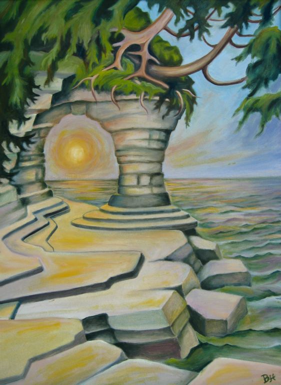 Limestone Pillar, Door County, oil on board