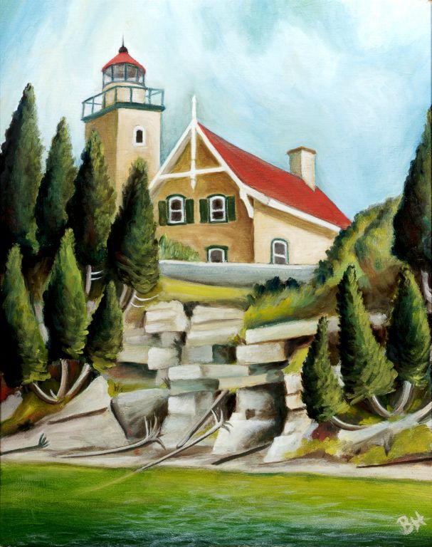 Eagle Bluff Lighthouse, oil on board