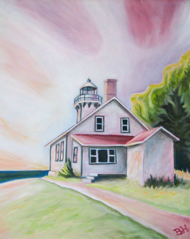 Old Mission LIght, oil on board