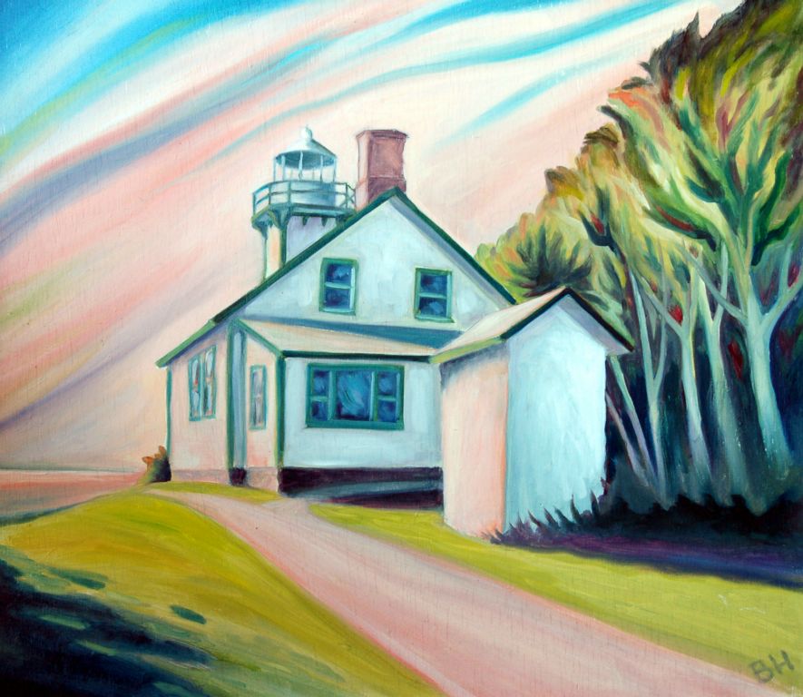 Lighthouse at Twilight, oil on board