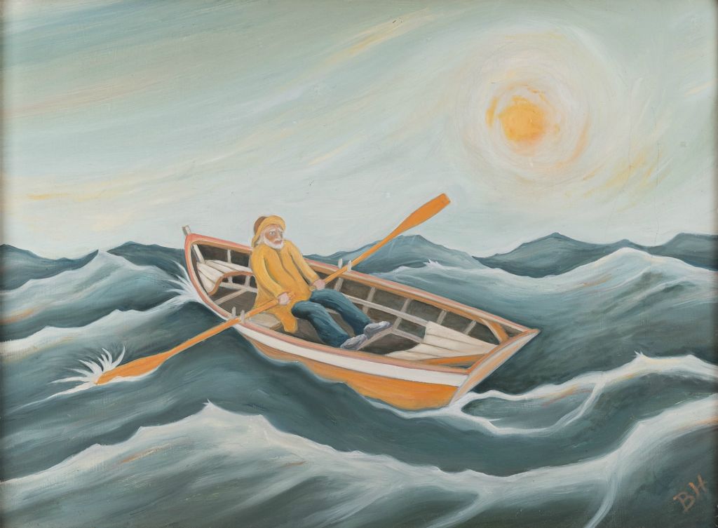 Old Man and the Sea, oil on panel, 18"H x 24"W