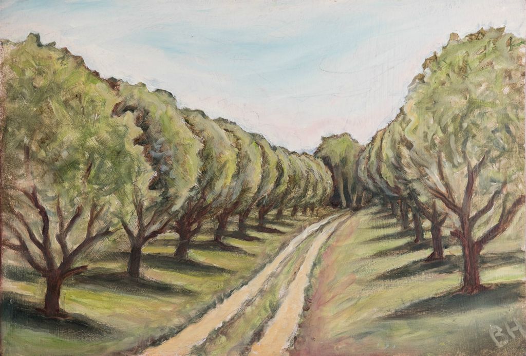 Orchard Road I, oil on panel, 11"H x 16"W