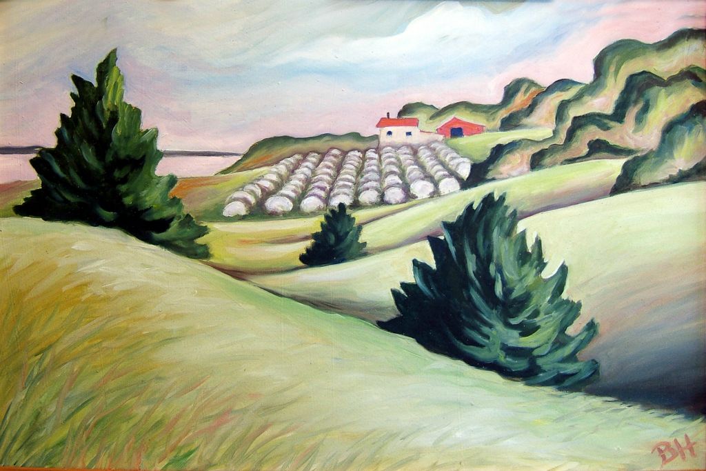 Three Pines Orchard, oil on board