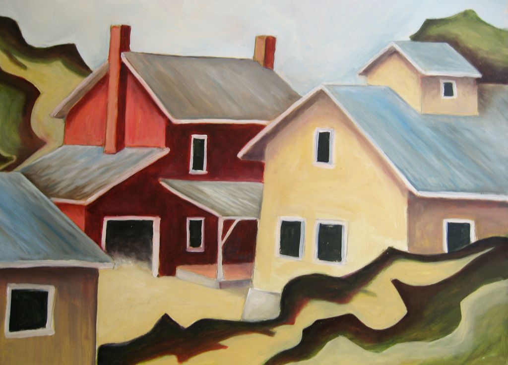 Prarie Town, Panel I, oil on board