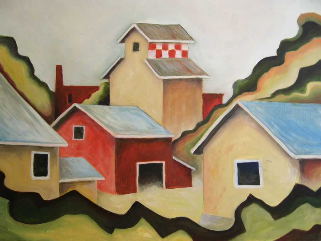 Prarie Town, Panel II, oil on panel