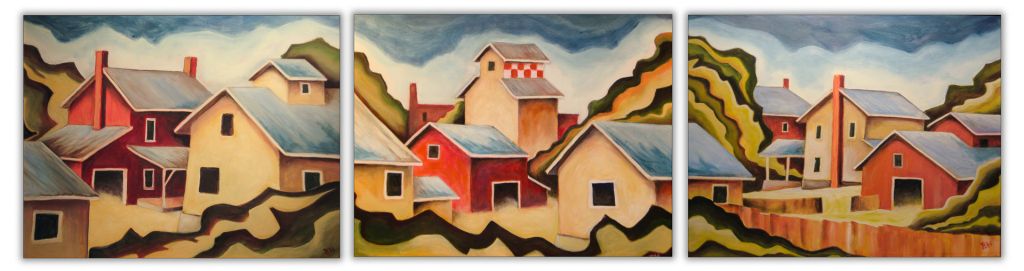 Prairie Town II, Panel II, oil on board