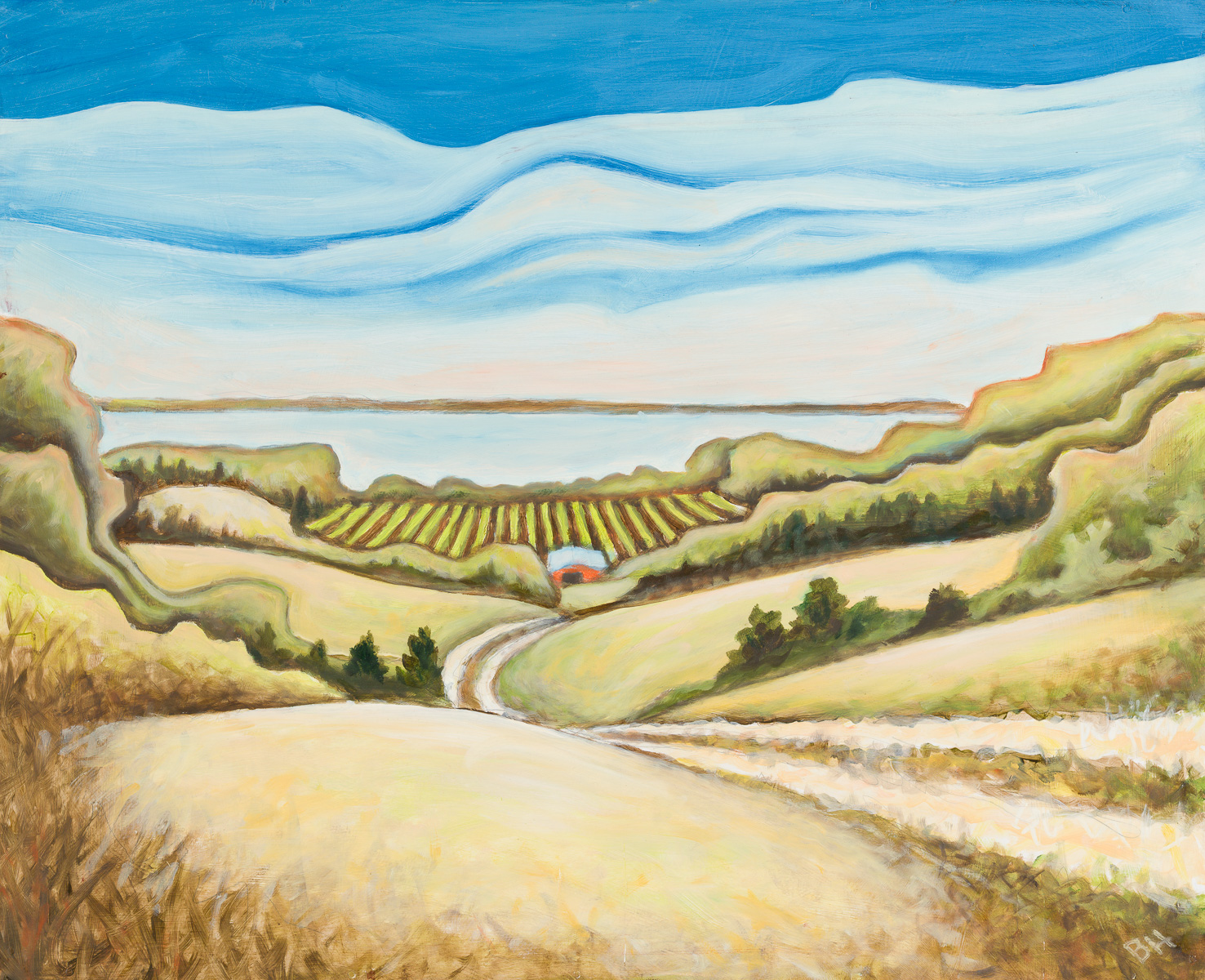 Two Track to Vineyard, oil on board, 18"H x 24"W